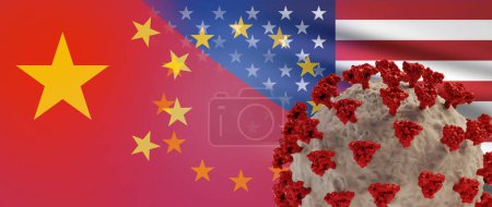 Foto de "banderas de China América y Europa Coronavirus combinado. - Imagen libre de derechos