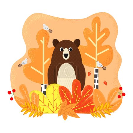 Téléchargez les photos : Design plat d'automne avec ours mignon - en image libre de droit