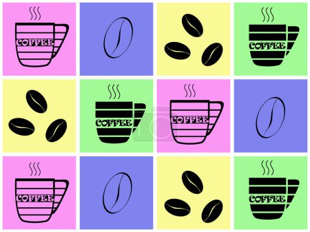 Téléchargez les photos : Symboles de café sur les carrés colorés - en image libre de droit
