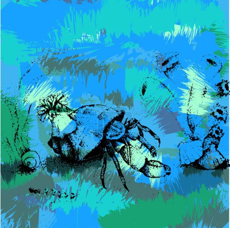 Téléchargez les photos : Crabe dans l'océan, illustration colorée - en image libre de droit