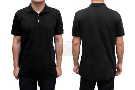 Schwarzes Blank-Polo-T-Shirt auf menschlichem Körper für grafische Gestaltung