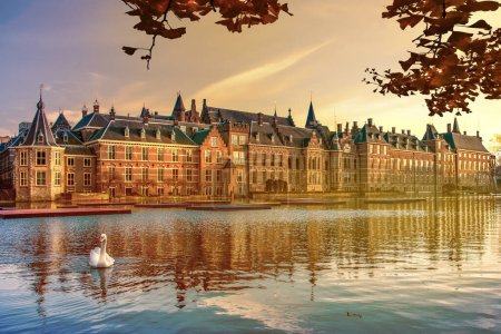Photo for Sunset on the Binnenhof building and The Hague city reflected on - Royalty Free Image