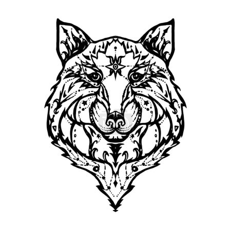 Téléchargez les photos : Illustration de tatouage loup sauvage - en image libre de droit