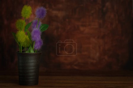 Photo for Beautiful plants in the pot over dark background - Royalty Free Image