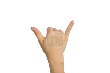 Téléchargez les photos : Main avec les doigts montrant des cornes geste sur fond blanc - en image libre de droit