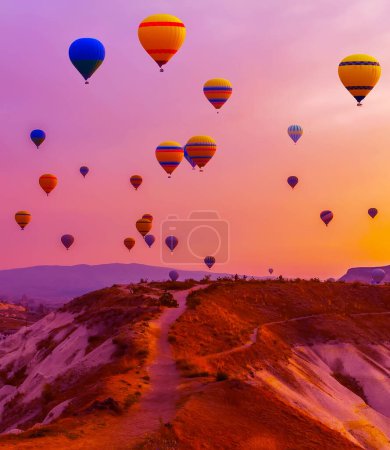 Photo for Scenic view of balloons in Cappadocia Turkey - Royalty Free Image