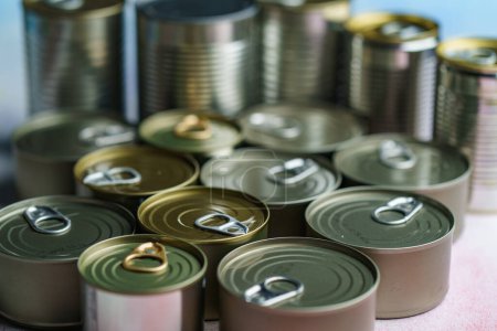 Photo for Group of Aluminium canned food, close up - Royalty Free Image