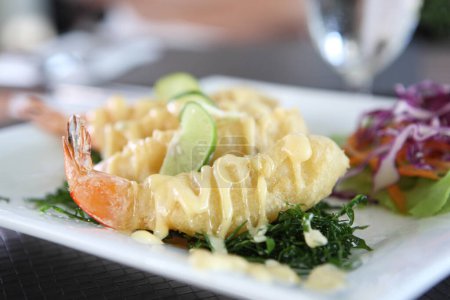 Photo for Fry shrimp with lime sauce - Royalty Free Image