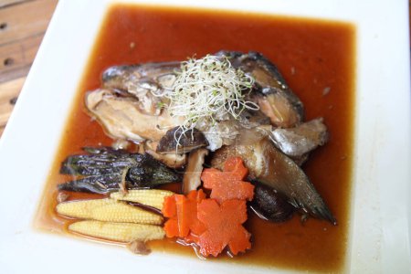Photo for Japanese food bolied head fish with sauce - Royalty Free Image
