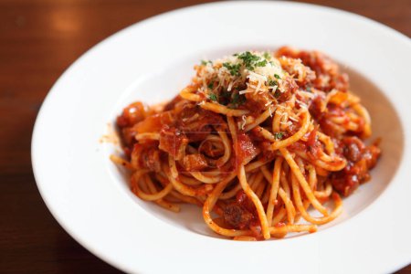 Photo for Spaghetti bolognese on background, close up - Royalty Free Image
