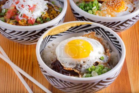 Photo for Healthy Asian Bowl with Fried Egg - Royalty Free Image