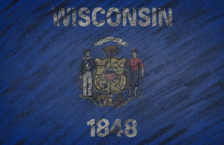 Photo for "Wisconsin flag painted with colored chalk on a blackboard. " - Royalty Free Image