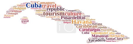 Foto de Turismo en Cuba, mapa de Cuba hecho de nombres de ciudades cubanas - Imagen libre de derechos