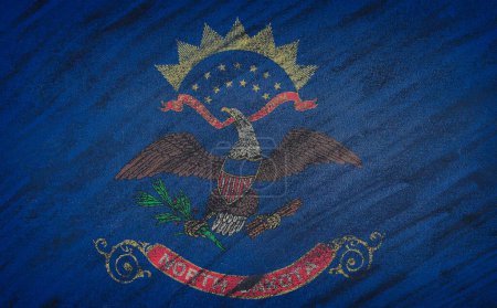 Photo for "North Dakota flag painted with colored chalk on a blackboard. " - Royalty Free Image