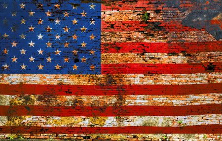 Foto de Fondo de la pared de ladrillo Estados Unidos de América Bandera de los Estados Unidos - Imagen libre de derechos
