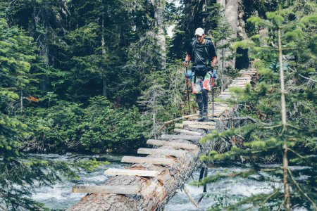 Téléchargez les photos : Homme sur le pont dans la nature. - en image libre de droit