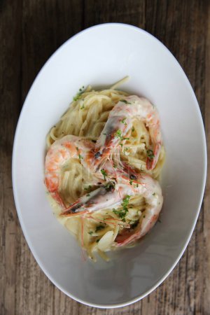 Photo for "Spaghetti white sauce with shrimp" - Royalty Free Image