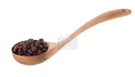 Foto de Granos de café negro tostados en cuchara de madera - Imagen libre de derechos