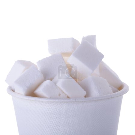 Photo for Sugar cubes in wooden spoon isolated on a white background - Royalty Free Image