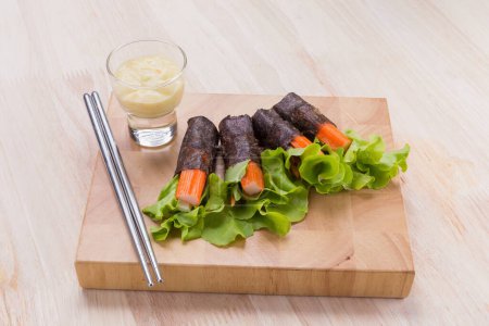 Photo for Salad roll vegetables with seaweed wrap. - Royalty Free Image