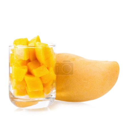 Photo for Mango fruit and mango cubes on the white background - Royalty Free Image