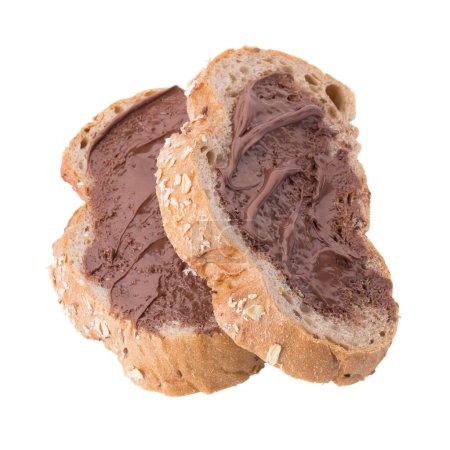 Foto de Chocolate untado cremoso en el pan integral de trigo entero aislado rebanada - Imagen libre de derechos