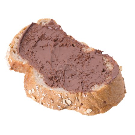 Foto de Chocolate untado cremoso en el pan integral de trigo entero aislado rebanada - Imagen libre de derechos