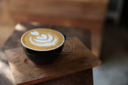 Photo for Cappuccino coffee break on wood background - Royalty Free Image
