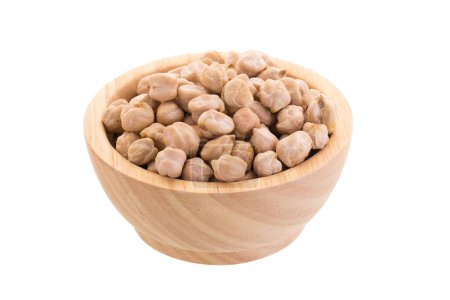 Photo for Garbenzo beans on a wooden bowl isolated on a white background - Royalty Free Image