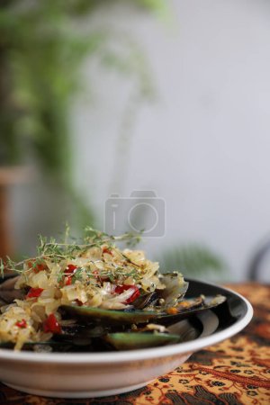Photo for Mussels In White Wine appetizer , Italian food - Royalty Free Image