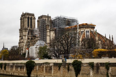 Photo for Paris, France - November 26, 2019: Notre Dame de Paris, Reconstruction after the fire. - Royalty Free Image