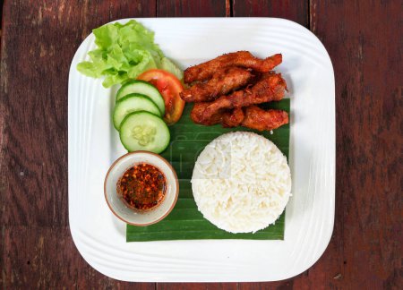 Photo for Fried Pork with Garlic Pepper and Rice - Royalty Free Image