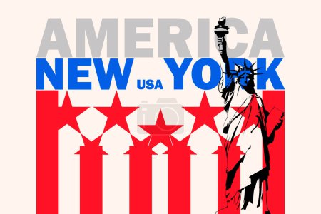 Foto de "Poster in the style of the American flag with the text and the name New York on a beige background" - Imagen libre de derechos