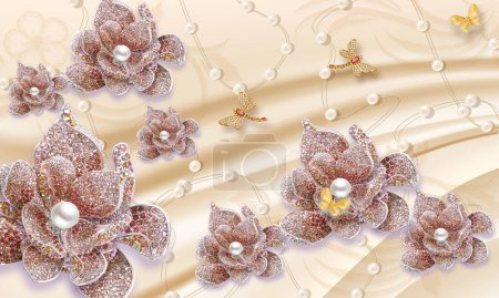 Téléchargez les photos : 3d bijoux floraux backgroun ilustration - en image libre de droit