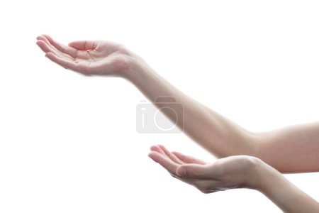 Téléchargez les photos : Mains plaidant ou ouvrir la paume de la main sur blanc isolé - en image libre de droit