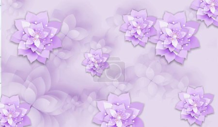 Téléchargez les photos : Violet 3d papier peint avec des fleurs. arrière-plan pour espace de copie - en image libre de droit
