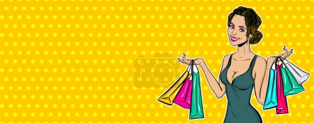 Photo for Pop art girl with shopping bags - Royalty Free Image