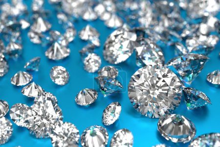 Foto de Hermosos diamantes de lujo sobre fondo azul - Imagen libre de derechos