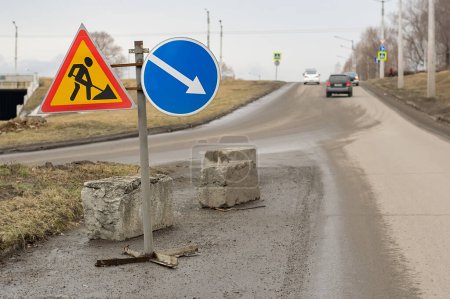 Foto de Señal de tráfico, desvío, reparación de carreteras - Imagen libre de derechos