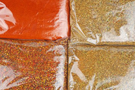 Photo for Four types of spices in plastic packet .Food background - Royalty Free Image