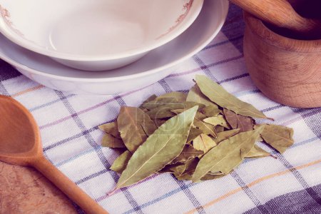 Photo for Dry Laurel Leaves for cooking - Royalty Free Image