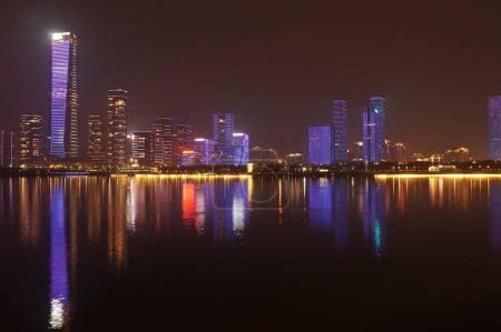 Téléchargez les photos : Plan panoramique de belles figures éclairées dans le parc la nuit - en image libre de droit