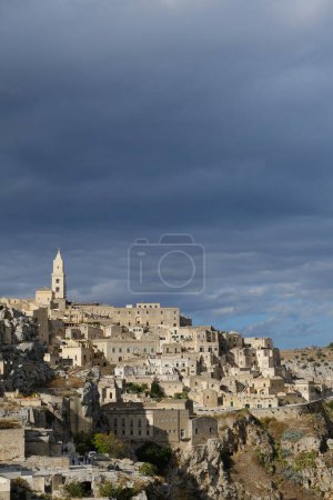 Photo for Panorama of the Sassi of Matera with houses in tuff stone. - Royalty Free Image