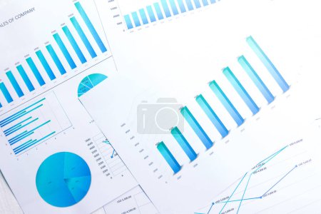 Photo for Many charts and graphs reflect the company's concept of data collection and statistical performance in the past year. - Royalty Free Image