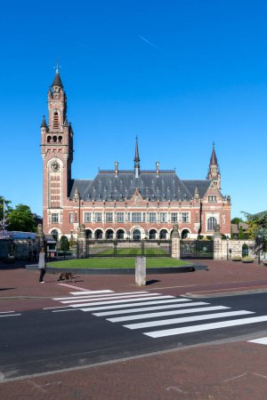 Photo for THE HAGUE, 14 April 2019 - Morning view of the Peace Palace, seat of the International Court of Justice, Principal judicial organ of the United Nation - Royalty Free Image