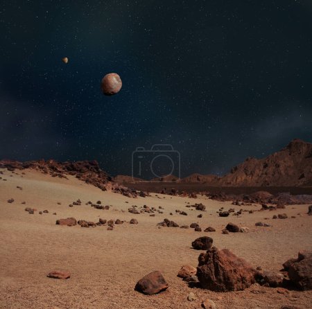 Téléchargez les photos : Lunes Phobos et Deimos sur le ciel Planète Mars - en image libre de droit