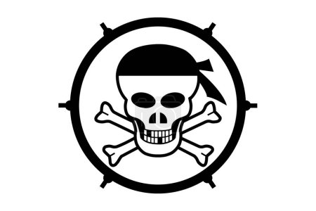 Téléchargez les photos : Illustration d'un logo Jolly Roger sur fond blanc en cercle - en image libre de droit