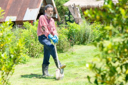 Téléchargez les photos : Portrait d'homme âgé avec des outils de jardinage - en image libre de droit