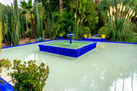 Foto de Marruecos, Marrakech, Yves San Laurent Gardens o Le Jardín Majorelle, 1 de diciembre de 2019: Increíbles jardines tropicales - Imagen libre de derechos