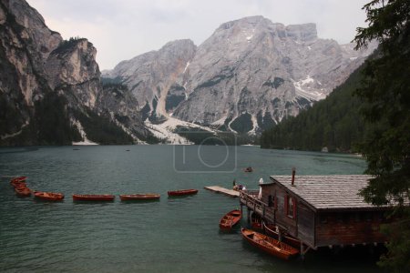 Photo for Braies lake on nature background - Royalty Free Image